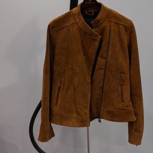 Suede moto jacket with assimetric zipper